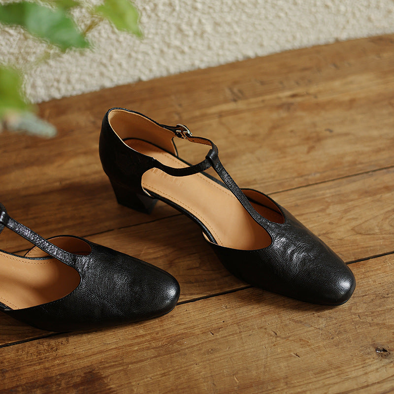 Elowen Leather T-Strap Heels