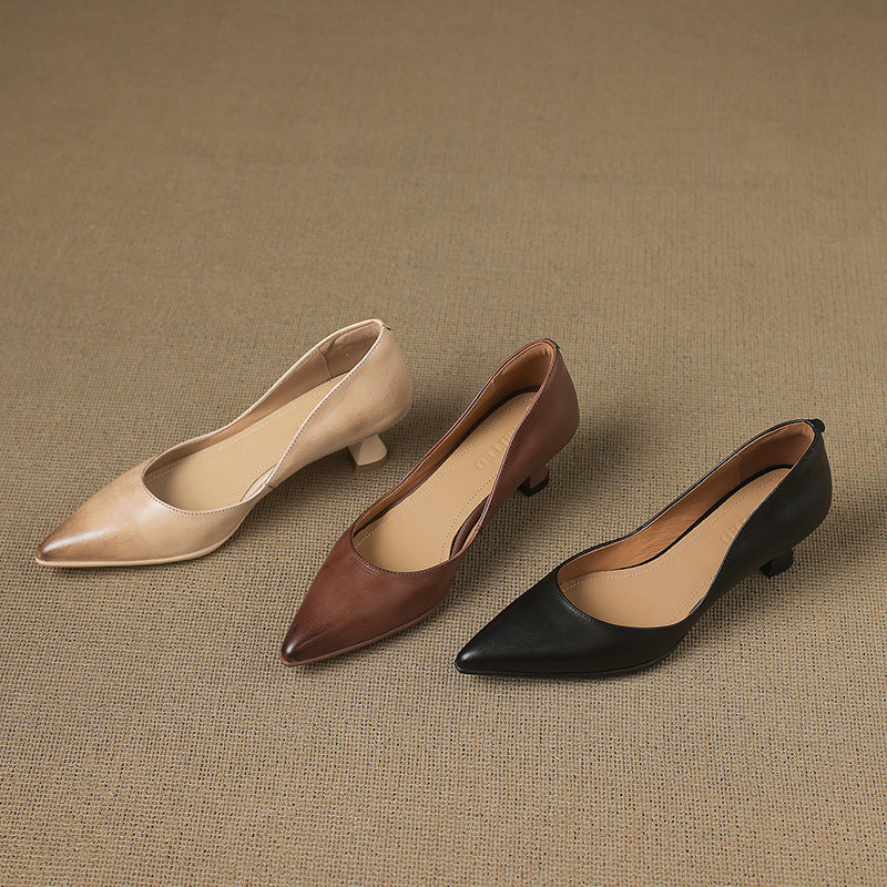 Calenne Leather Kitten Heels