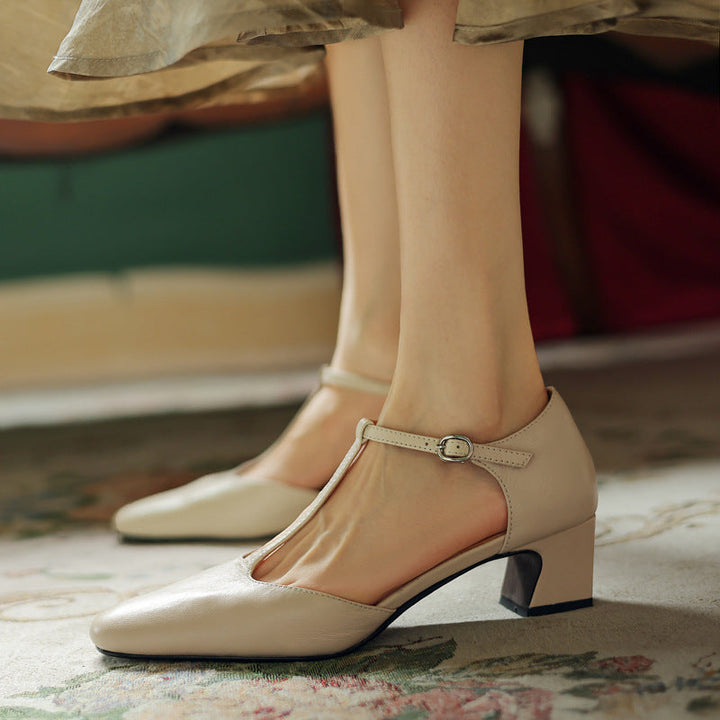 Elowen Leather T-Strap Heels